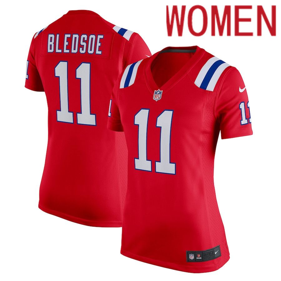 Women New England Patriots #11 Drew Bledsoe Nike Red Retired Game NFL Jersey->women nfl jersey->Women Jersey